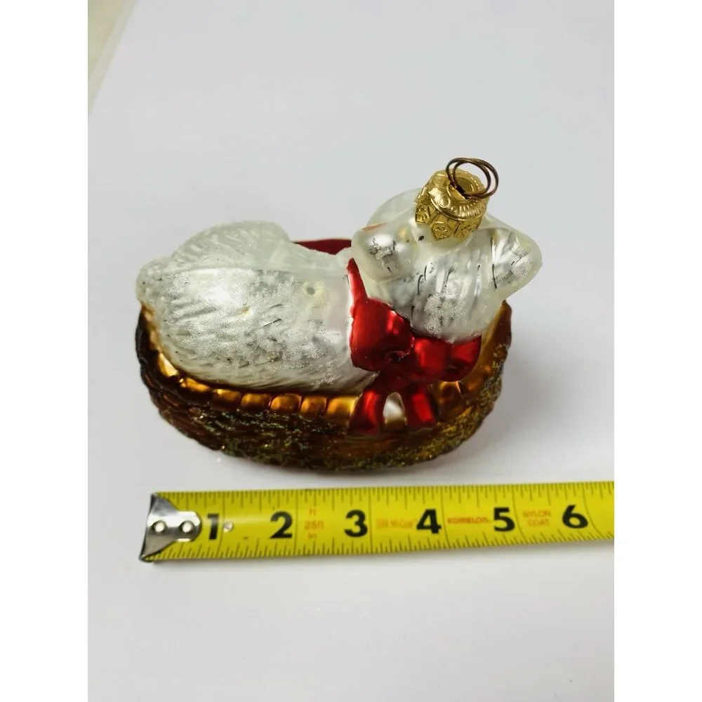 Christopher Radko Christmas Ornament Persian Cat On Bed Yarn‎ PURRfect Vintage